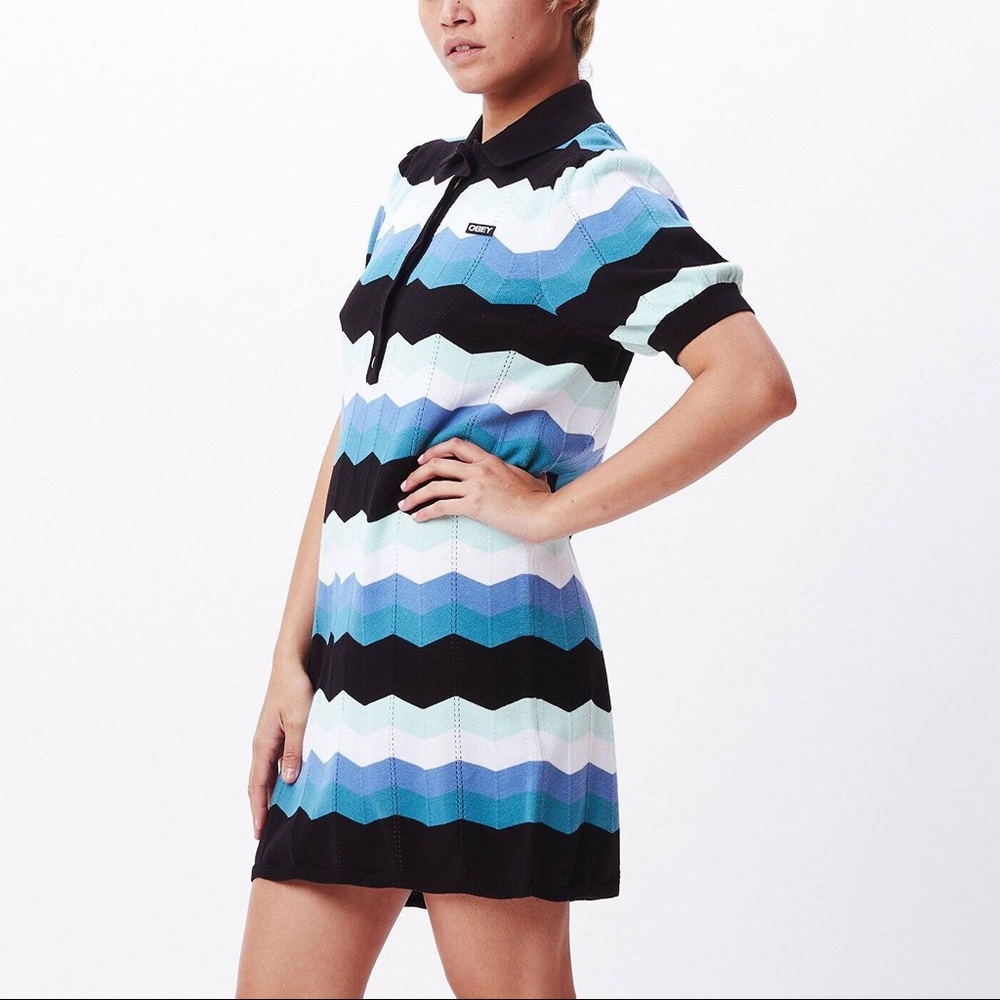 OBEY Chevron Pattern Jaquie Polo Sweater Dress - Picture 2 of 11